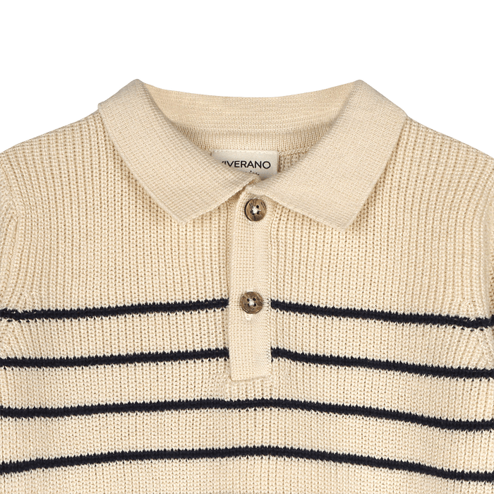 Classic Stripe Polo Sweater Knit Organic Baby Pullover and Pant Set - Detail