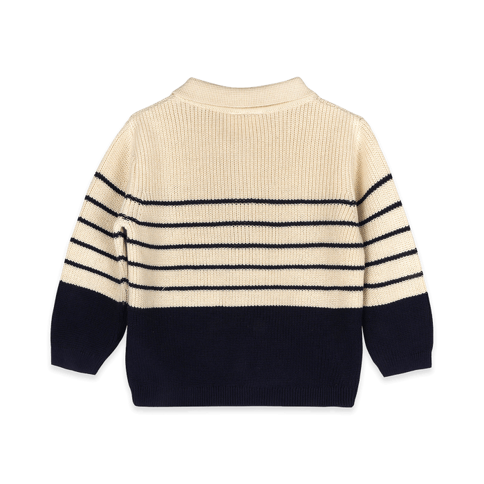 Classic Stripe Polo Sweater Knit Organic Baby Pullover and Pant Set - Back
