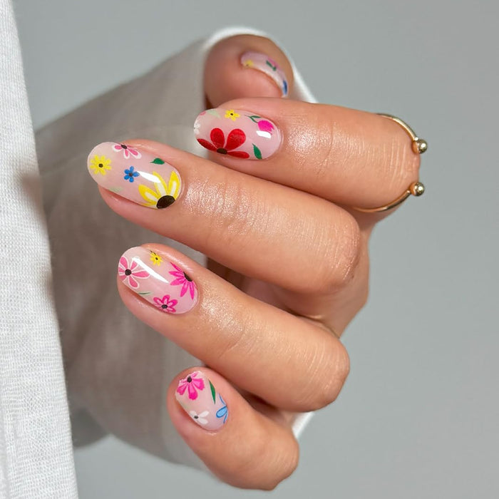 Colorful Wildflower Sheer Gel Nail Stickers