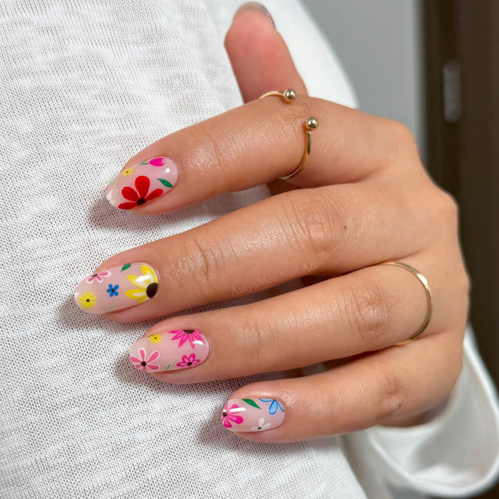 Colorful Wildflower Sheer Gel Nail Stickers