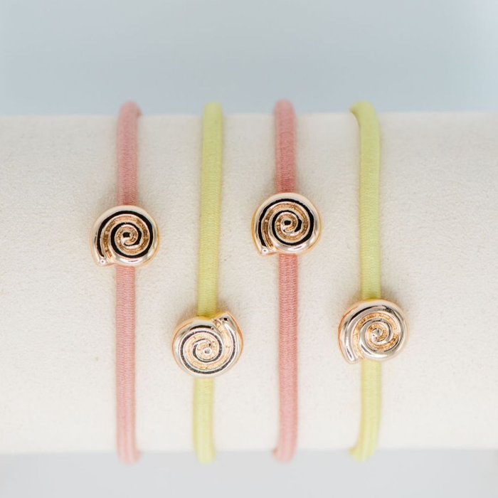 Conch Shell Hair Tie Bracelet Set – Pink & Yellow (Set of 4)