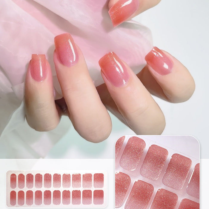 Crimson Flash Gel Nail Strips on Hand - Red Gradient Semicured UV Nail Stickers
