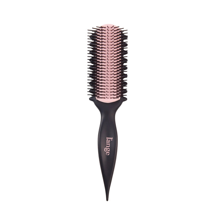 Rectangular vented hair brush with a black handle and pink cushion on a white background.