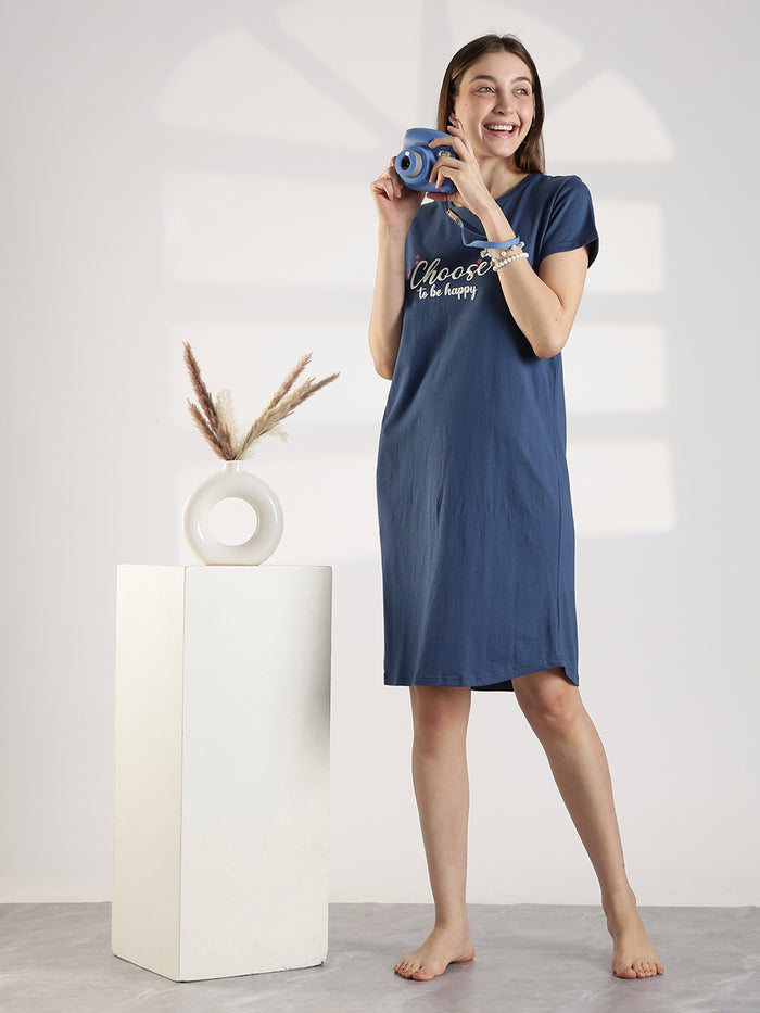 Denim blue best short nighty for women in india online