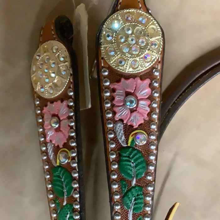 Double J Saddlery FLORLCRSBLRN Floral Crystal Rein CLOSEOUT