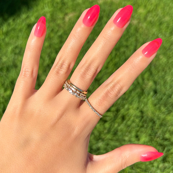 Double Pink Jelly French - Press-On | Medium | Almond vibrant medium almond press-on nails with glossy pink jelly finish outdoors