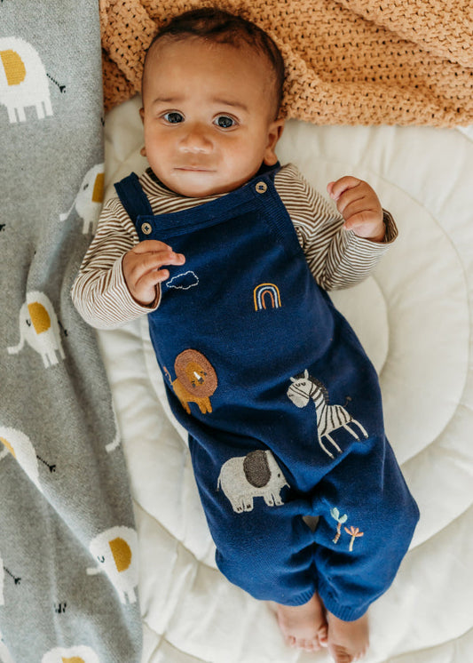 Elephant Zebra Applique Knit Baby Overall Set (Organic Cotton)