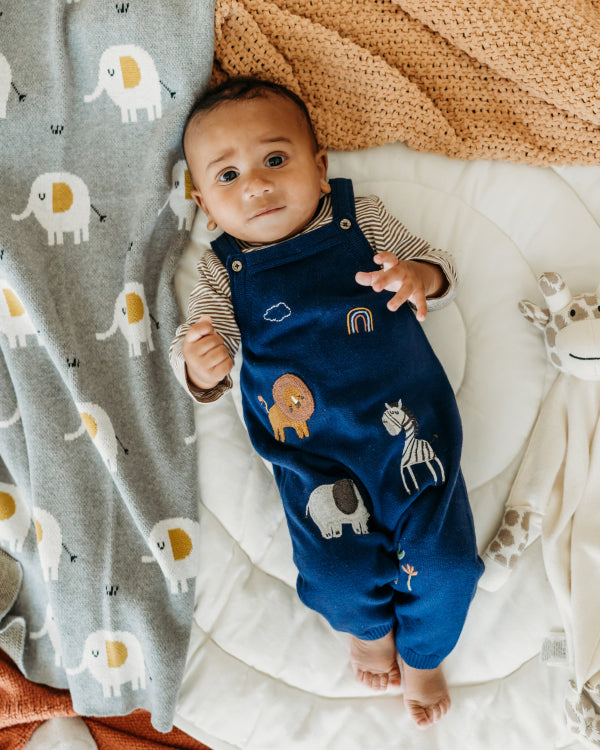 Elephant Zebra Applique Knit Baby Overall Set (Organic Cotton)