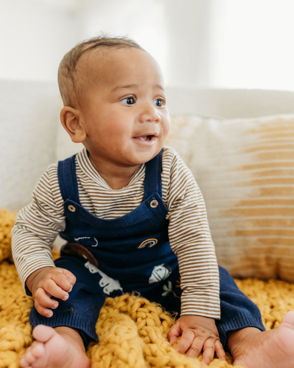 Elephant Zebra Applique Knit Baby Overall Set (Organic Cotton)