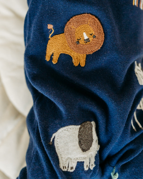 Elephant Zebra Applique Knit Baby Overall Set (Organic Cotton)