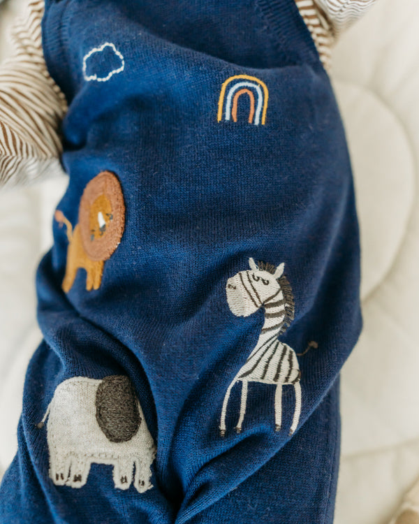 Elephant Zebra Applique Knit Baby Overall Set (Organic Cotton)