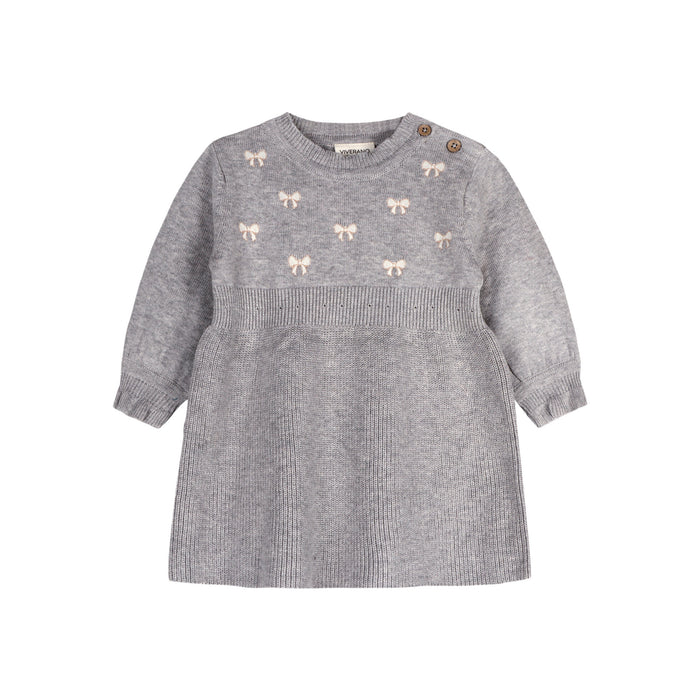Emma Bow Balloon Sleeve Sweater Knit Baby Dress (Organic Cotton)