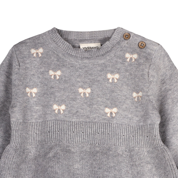 Bow Balloon Sleeve Sweater Knit Baby Dress (Organic Cotton)