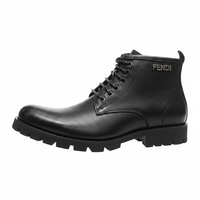 Fendi Men's Pebbled Leather Ankle Boots – white background