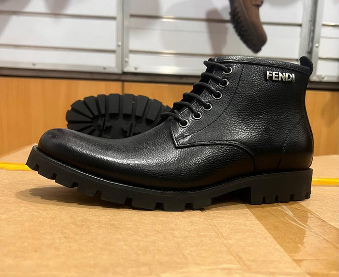 Fendi Men's Pebbled Leather Lug-Sole Ankle Boots – Black