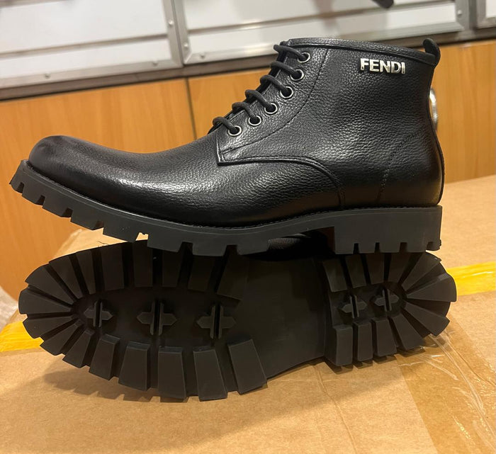 Fendi Men's Pebbled Leather Lug-Sole Ankle Boots – Black