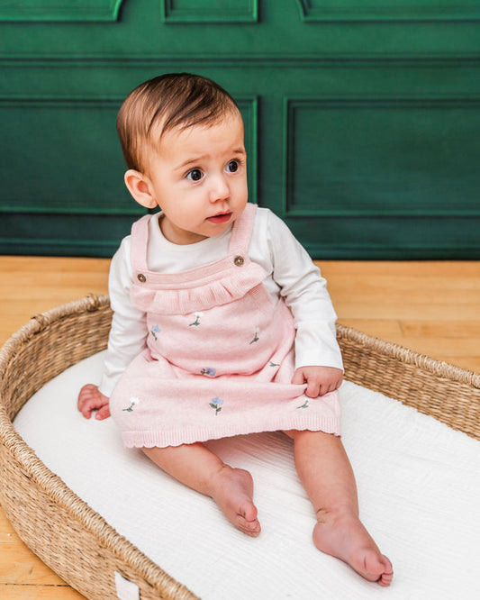 Floral Bouquet Embroidered Tunic Baby Knit Dress Set (Organic)