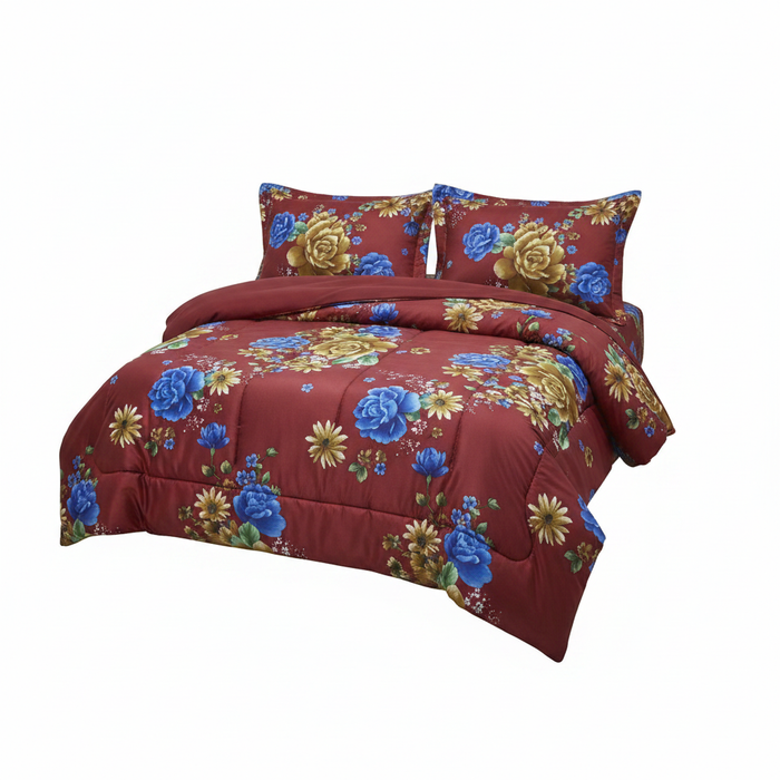 Floral Comforter Bedding Set Burgundy Red - White Background