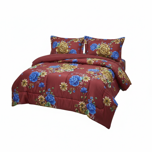Floral Comforter Bedding Set Burgundy Red - White Background