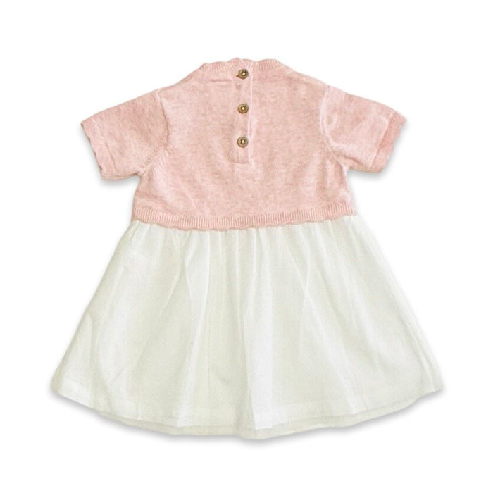Floral Embroidered Short Sleeve Tutu Baby Knit Dress (Organic Cotton)