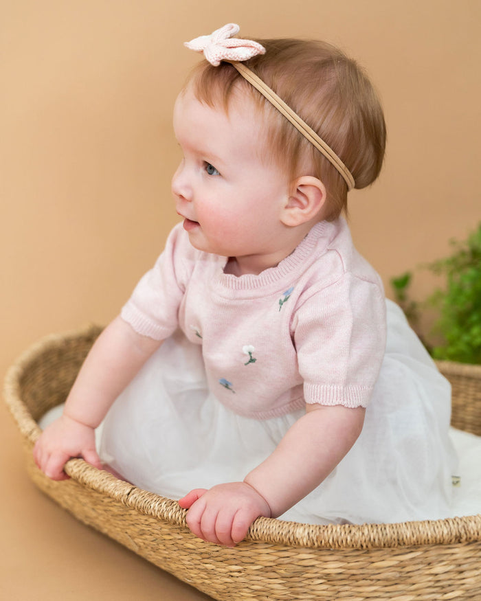 Floral Embroidered Short Sleeve Tutu Baby Knit Dress (Organic Cotton)