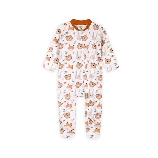Forest Animals Bear & Fox Baby Zippered Footie (Organic Jersey)