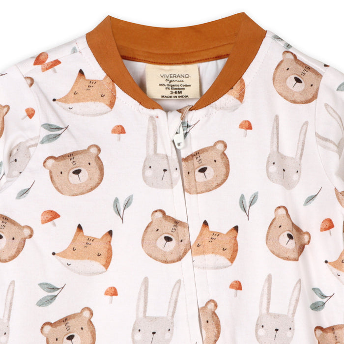 Forest Animals Bear & Fox Baby Zippered Footie (Organic Jersey)