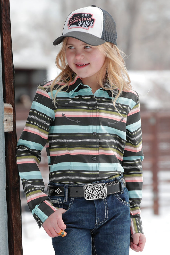 Girl's Cruel CTW3370019 Blanket Stripe Snap Long Sleeve Shirt *CLOSEOUT*
