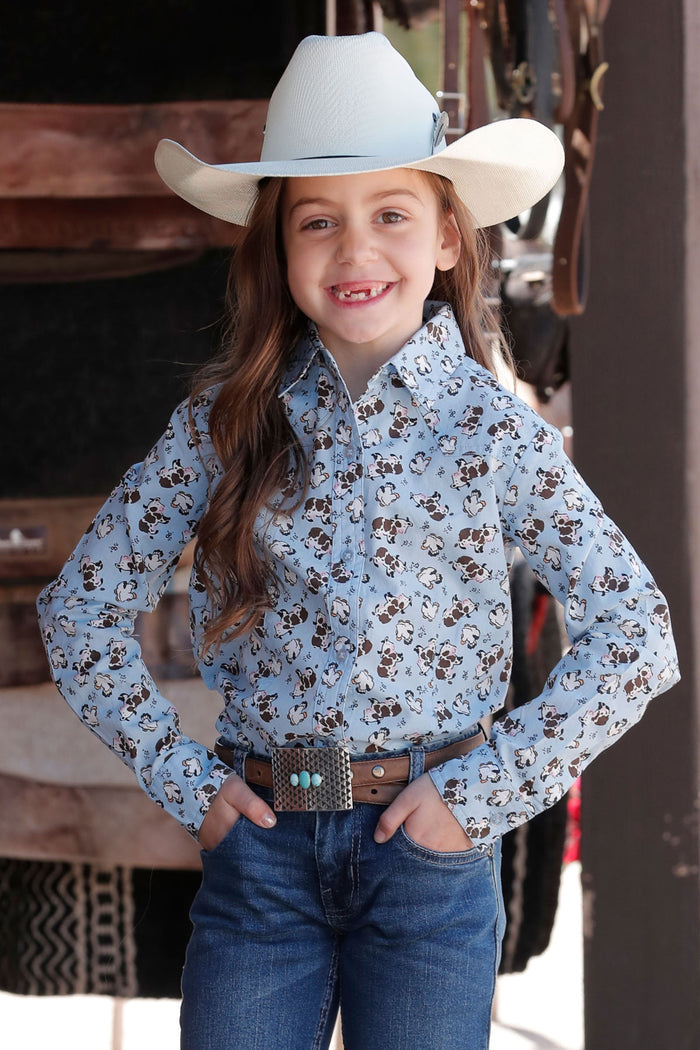 Girl's Cruel CTW3380002 Cow and Chicken Print Snap Long Sleeve Shirt *CLOSEOUT*