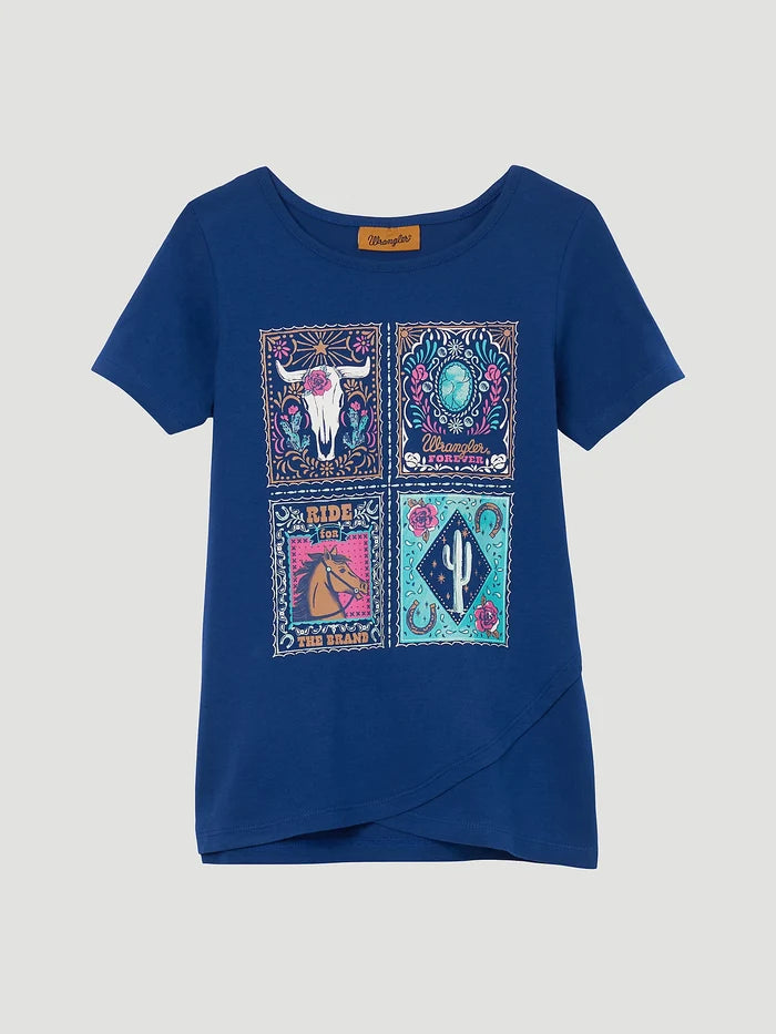 Girl's Wrangler® Dark Blue Short Sleeve Western Tee Shirt