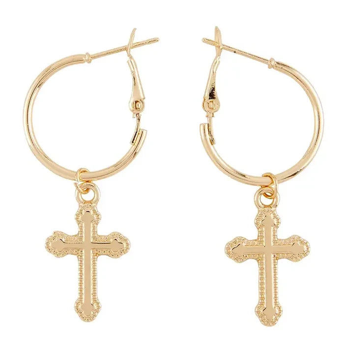 Gold Cross Hoop Earrings