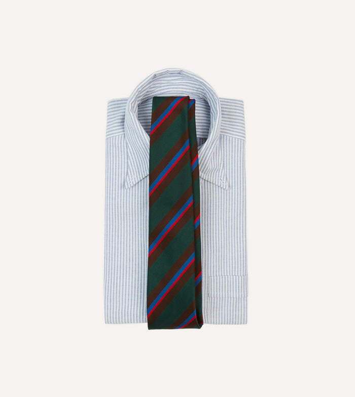 Green, Brown and Red Stripe Mogador Silk Tipped Tie