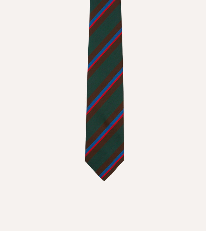 Green, Brown and Red Stripe Mogador Silk Tipped Tie