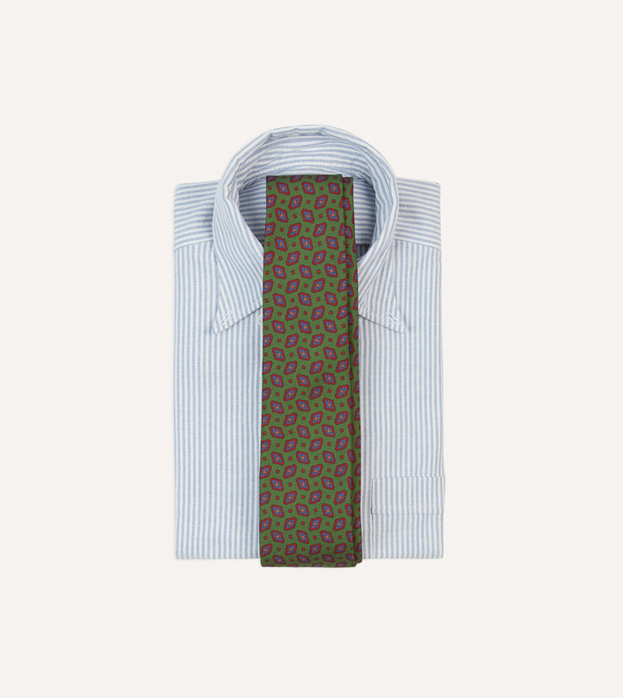 Green Medallion Print Madder Silk Self-Tipped Tie