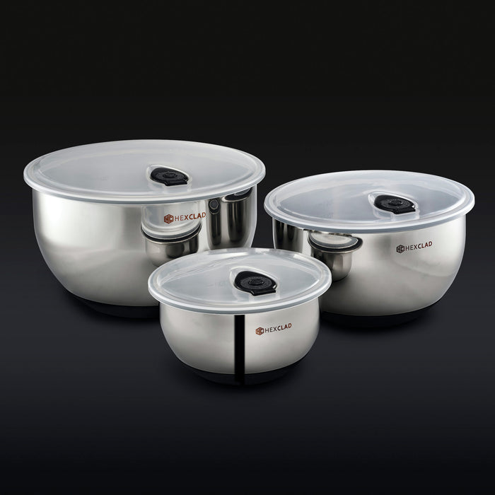 HexClad Vacuum Seal Stainless Steel Mixing and Storage Bowls