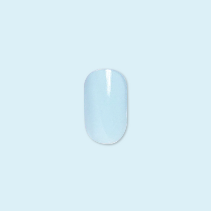 Honest & True - Press-On | Short | Squoval showing single serene blue short squoval press-on false nail on soft blue background
