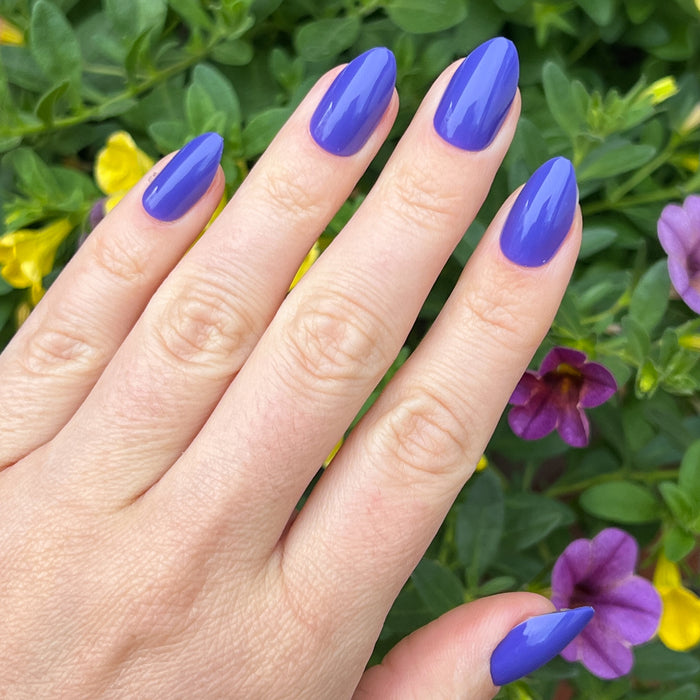 House of O&J - Press-On | Medium | Almond nails in vibrant regal purple for a stylish, easy at home manicure