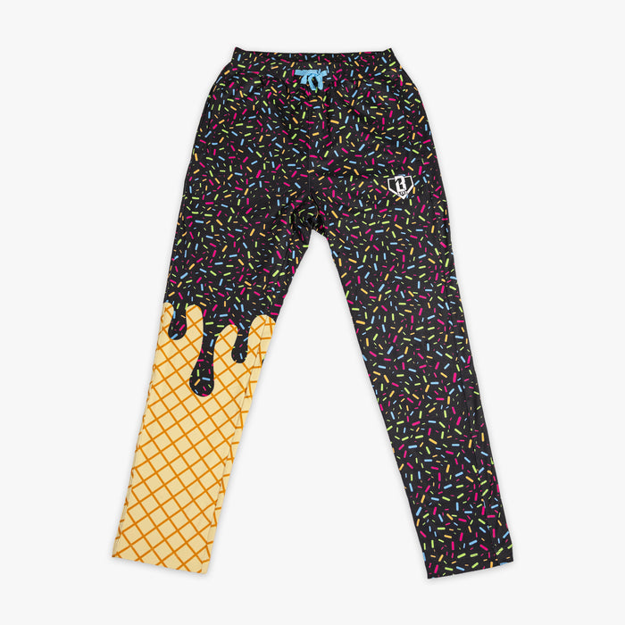 Adult model wearing ice Cream Pajama Pants Midnight Sundae pants