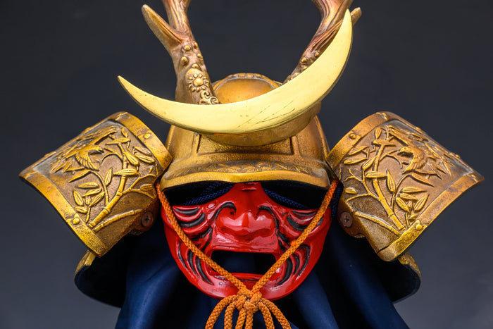 Japanese Old Vintage Samurai Helmet Middle Size  -Shikanosuke Kabuto with a Mask- Tsushima