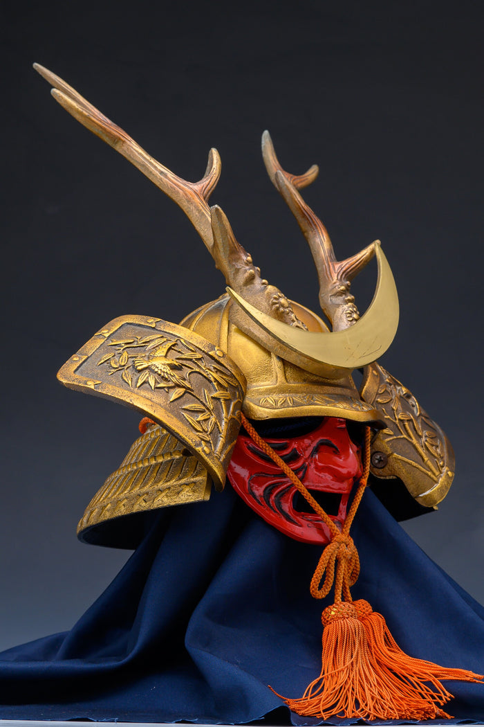 Japanese Old Vintage Samurai Helmet Middle Size  -Shikanosuke Kabuto with a Mask- Tsushima
