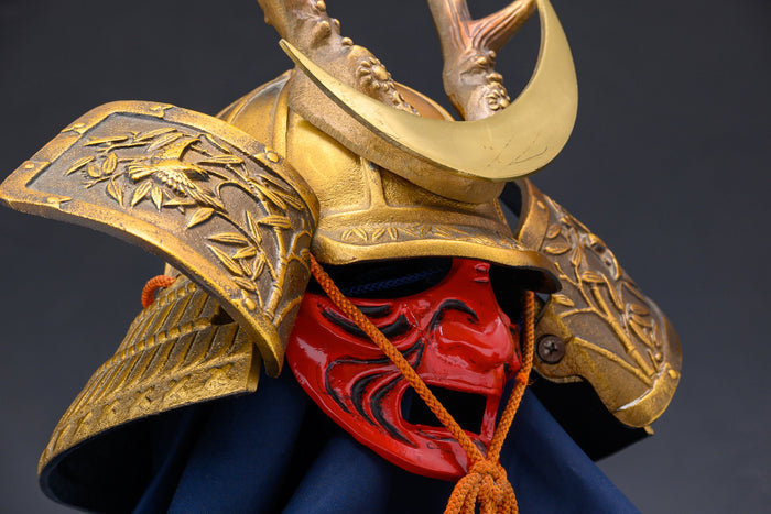 Japanese Old Vintage Samurai Helmet Middle Size  -Shikanosuke Kabuto with a Mask- Tsushima