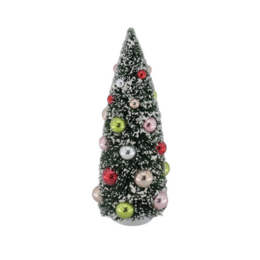 Kerst Decoratie - Kerstboom met gekleurde ballen -  Kunststof - Groen/Multicolour  -11x11x23 cm