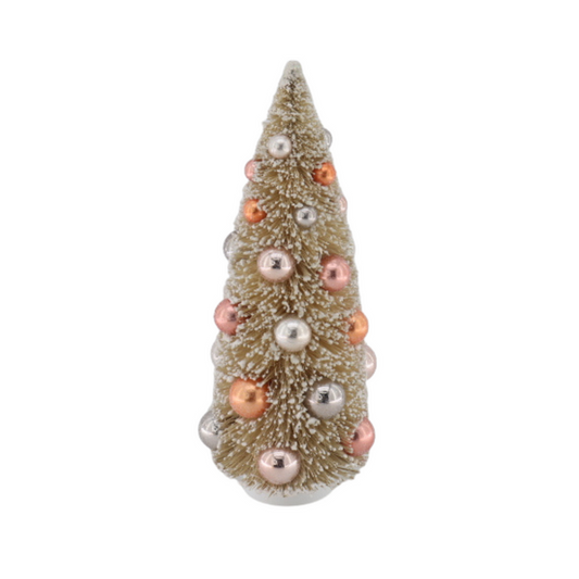 Kerst Decoratie - Kerstboom met gekleurde ballen -  Sisal/ Kunststof - Taupe - 11x23cm