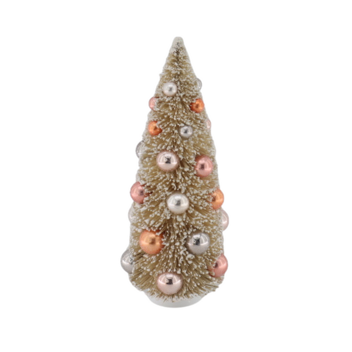 Kerst Decoratie - Kerstboom met gekleurde ballen -  Sisal/ Kunststof - Taupe  - 12x31 cm