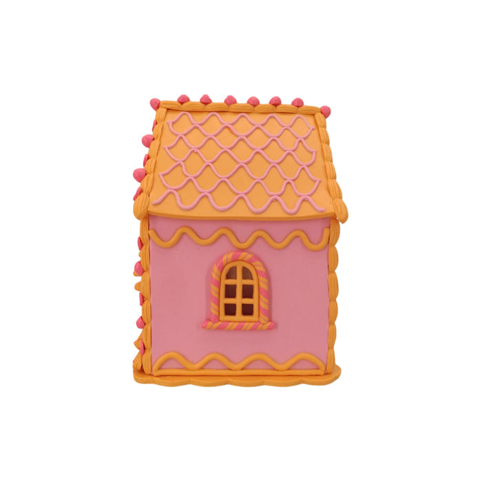 Kerst Decoratie - Led Lamp Snoephuis - Klei - Roze/Oranje - 13x18,5 cm