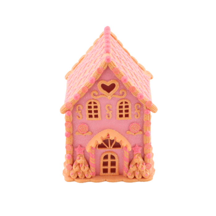 Kerst Decoratie - Led Lamp Snoephuis - Klei - Roze/Oranje - 13x18,5 cm