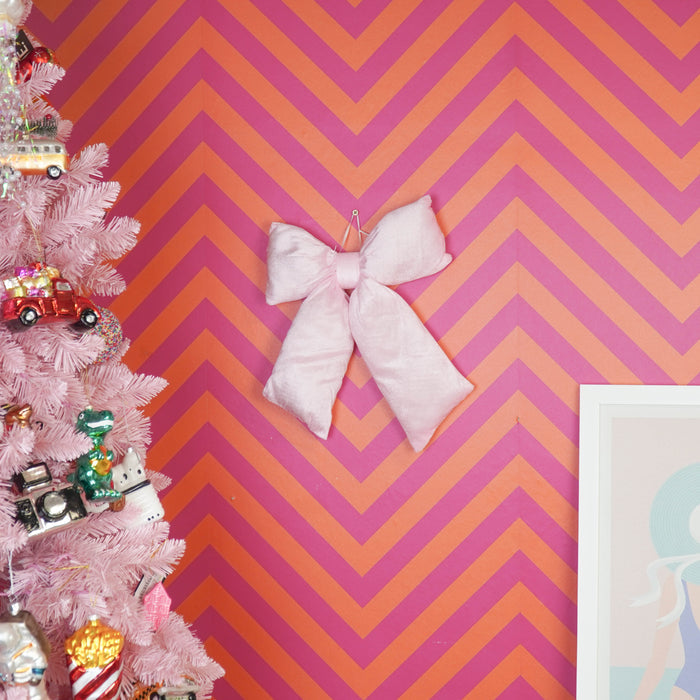 Kerst Decoratie - Strik - Licht Roze - Fluweelachtig -   32x40cm