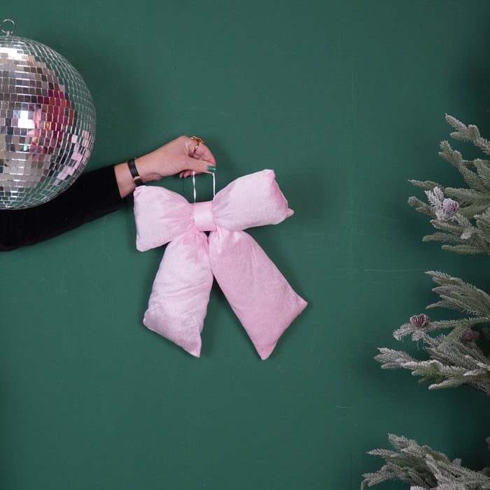 Kerst Decoratie - Strik - Licht Roze - Fluweelachtig -   32x40cm