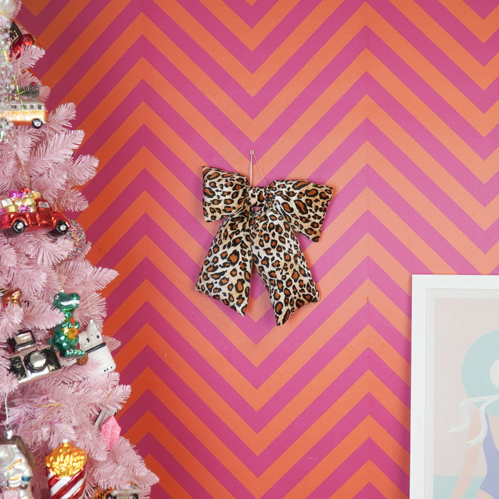 Kerst Decoratie - Strik - Panter  - Fluweelachtig -  32x40cm