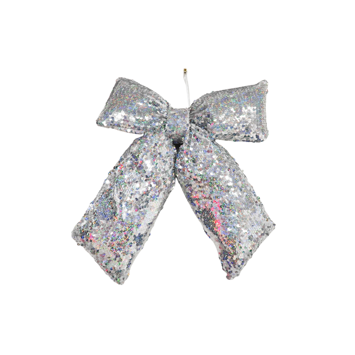 Kerst Decoratie - Strik - Zilver - Pailletten Stof - 32x40cm